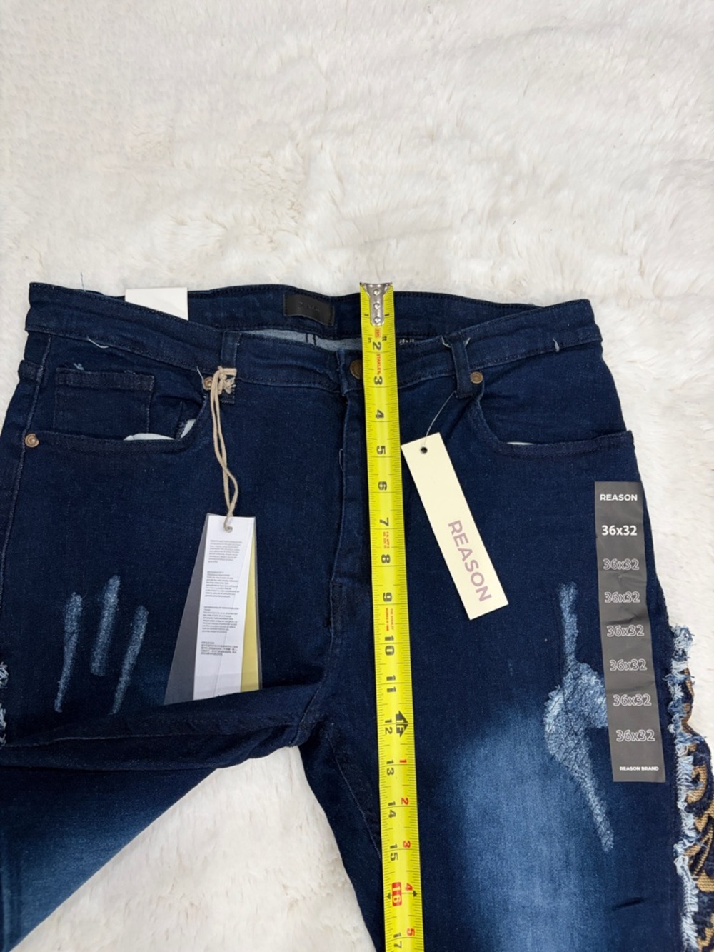 Reason Embroidered Side-Panel Skinny Jeans - Navy & Gold,Size 36x32 - Picture 14 of 17